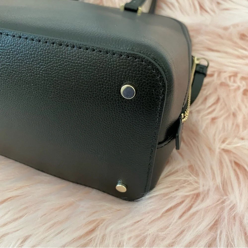 BNWT Kate Spade Black Embossed Leather Medium Dome Satchel w/ Crossbody Strap